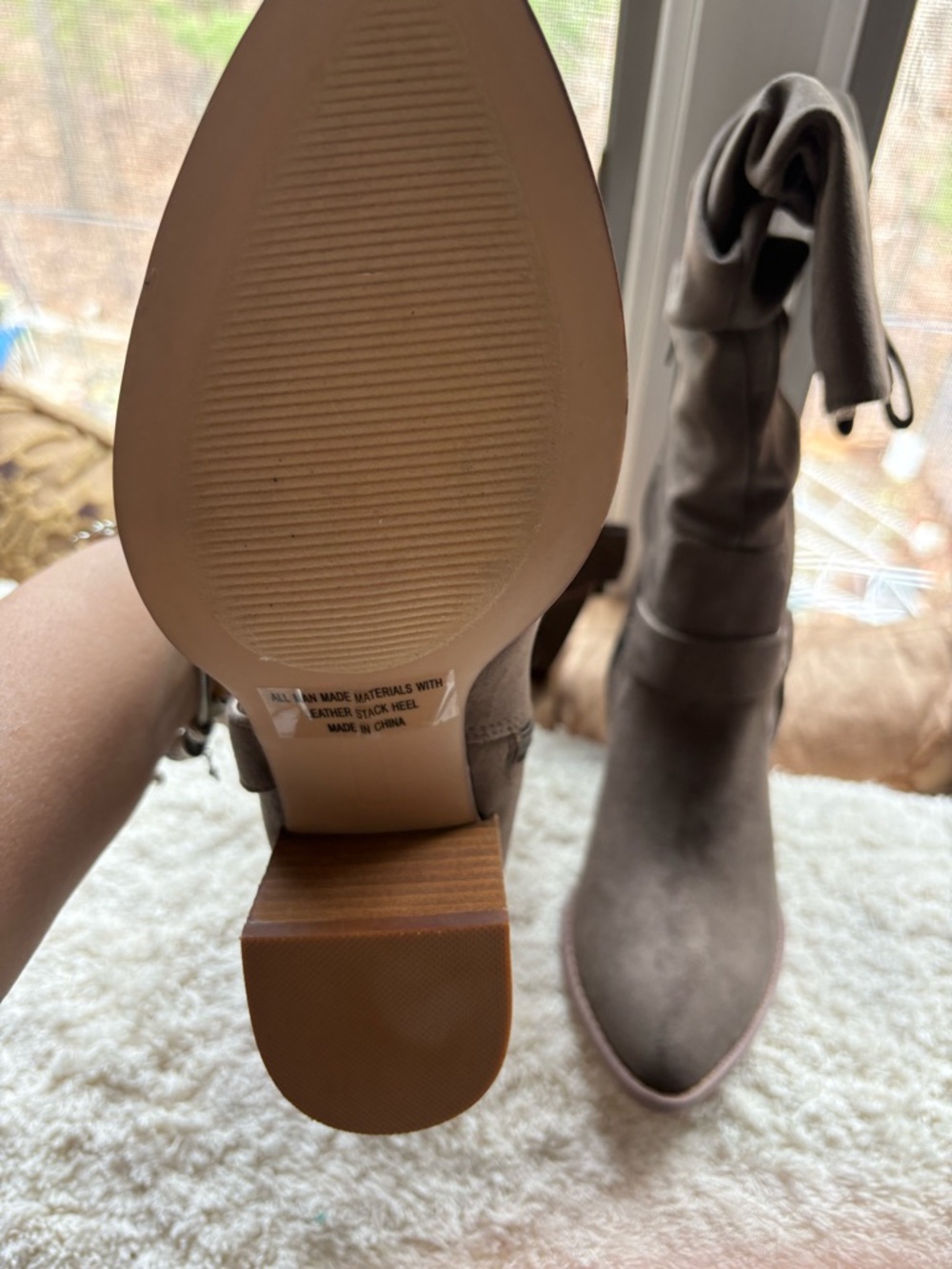 Dolce Vita Slouchy Mid-Calf Heeled Boots in Taupe - Picture 3 of 4